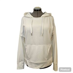 NWOT Apana white dropped shoulder long sleeve hooded knit sweater size L US.